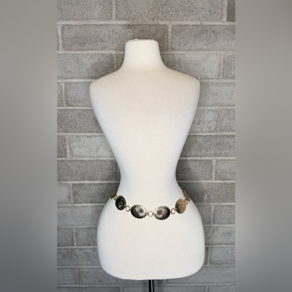Gold Concho Disc Chain Belt 44” Western Boho Statement Adjustable